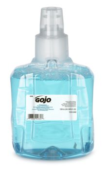small bottle of light blue soap